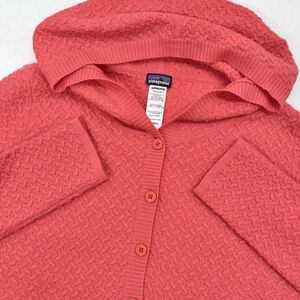 Patagonia Womens Cashmere Wool Sweater Hoodie Button Up Cardigan Sz Small Coral